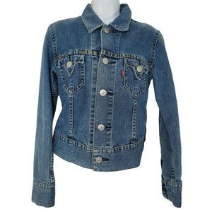 Levis Womens Iconic Classic Blue Jean Denim Jacket Small Button Front Pockets
